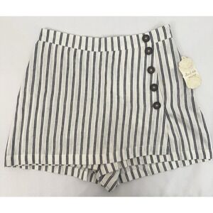 Altar'd State White and Black Striped Button-Accent Shorts Skort